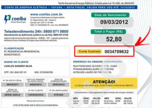 Fatura conta de luz Coelba